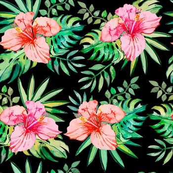 478524-手绘花朵叶子女装匹布