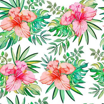 478525-手绘花朵叶子女装匹布