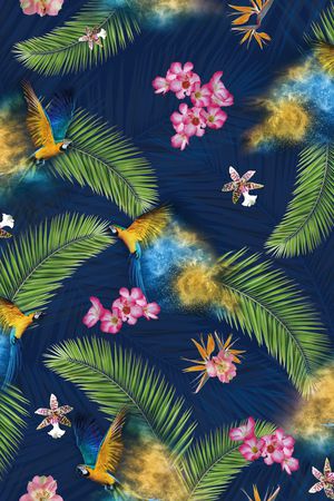 藏蓝底印花华亿平台图片