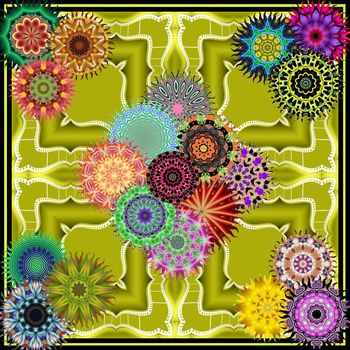 478607-民族风抽象炫彩圆形纹饰方巾丝巾披肩