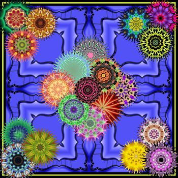 478608-民族风抽象炫彩圆形纹饰方巾丝巾披肩