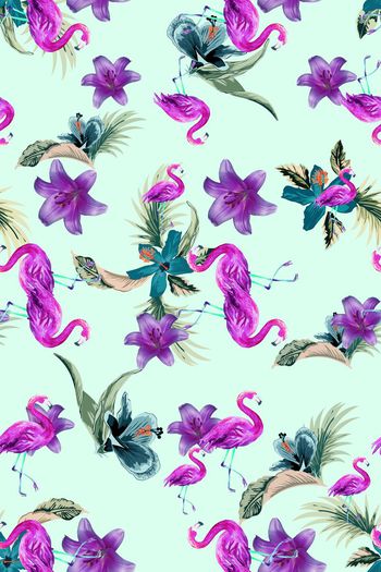 478761-热带 花 鸟 组合 服装 面料