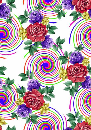 478872-圆圈 花 几何 传统印花 深浅版 