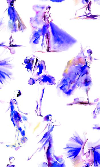 479053-休闲 手绘 水彩 人物 舞者 女装