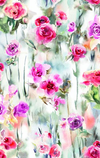 479173-中国风 传统水彩 花卉 女装 窗帘