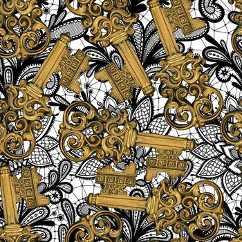 479236-复古钥匙蕾丝男装衬衣女装连衣裙半裙