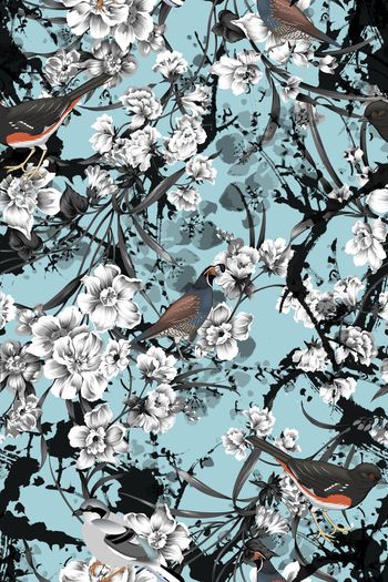 479365-原创时尚大牌花卉植物鸟类田园丛林优