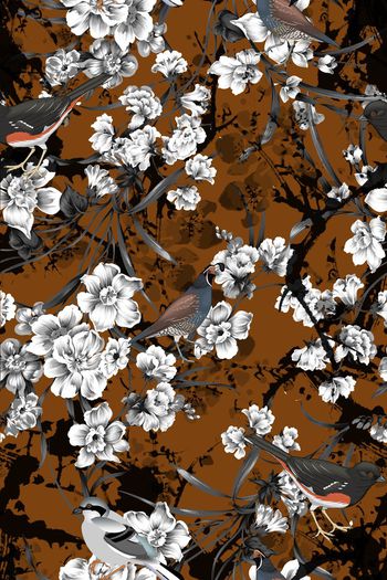 479367-原创时尚大牌花卉植物鸟类田园丛林优