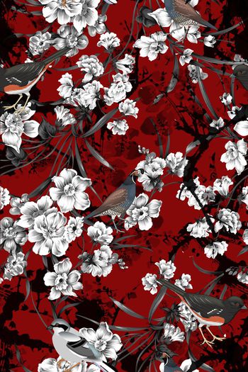 479368-原创时尚大牌花卉植物鸟类田园丛林优