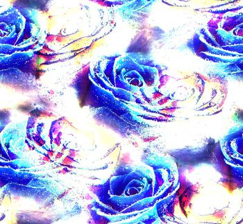 479771-欧美流行时尚手绘幻彩玫瑰花卉印花 