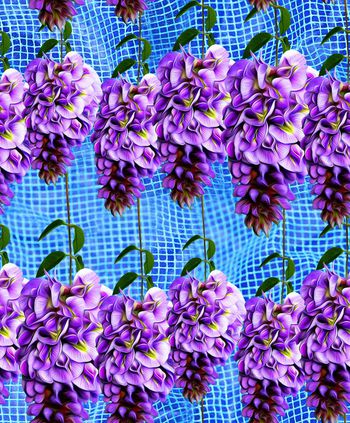 479896-欧美流行时尚手绘紫色花藤花卉印花 