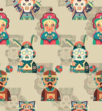 480171-复古时尚撞色卡通人物华亿平台