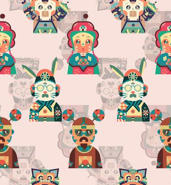 480172-复古时尚撞色卡通人物华亿平台