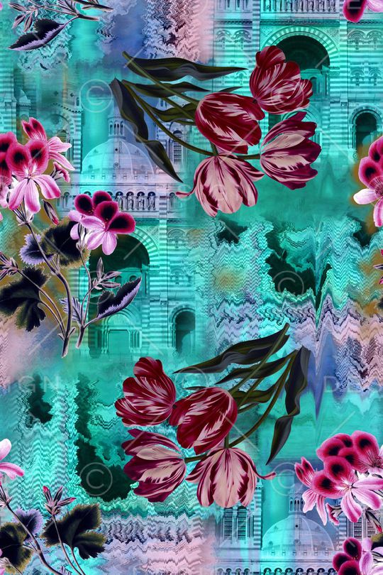 欧式复古建筑印花华亿平台图片