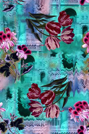 欧式复古建筑印花华亿平台图片