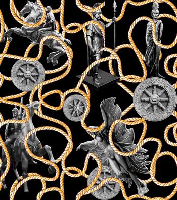 480297-潮流时尚复古建筑雕塑麻绳数码印花