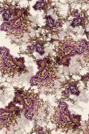 国画牡丹印花华亿平台图片