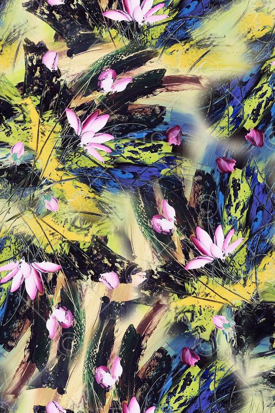 油画荷叶印花华亿平台图片