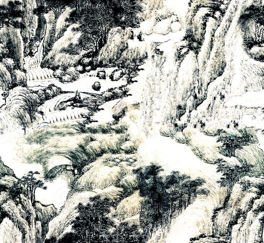 传统山水印花华亿平台图片