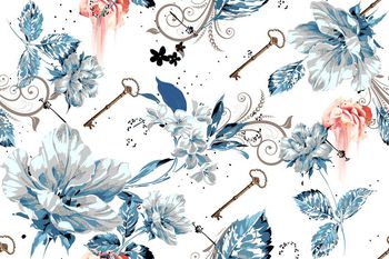 481042-家纺大花 钥匙沙发窗帘面料