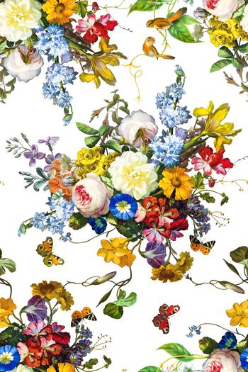 481146-时尚油画花卉小鸟