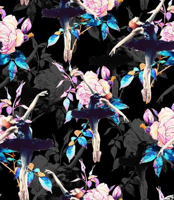 481210-欧美流行时尚手绘芭蕾舞者花卉印花