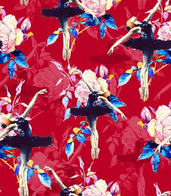 481212-欧美流行时尚手绘芭蕾舞者花卉印花