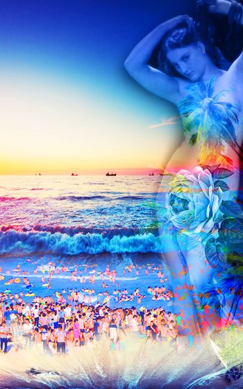 481501-欧美流行时尚手绘人物印花  夏威夷