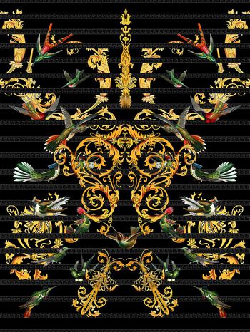 481637-欧式花藤长城条格子与鸟数码定位花