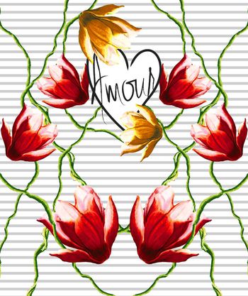 481648-欧美流行时尚手绘仙客来条纹花卉桃心