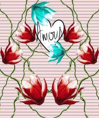 481649-欧美流行时尚手绘仙客来条纹花卉桃心