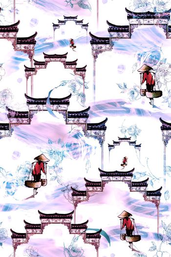 482322-中国风 古典 建筑 花卉 服装 面