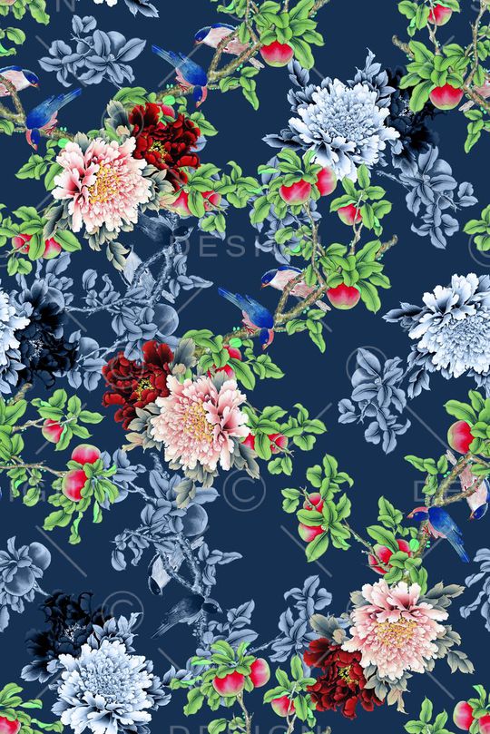 手绘中国风元素组合印花华亿平台图片