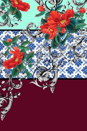 手绘中国风花卉大气定位印花华亿平台图片