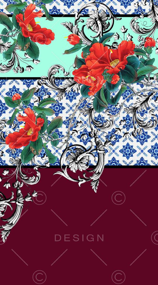 手绘中国风花卉大气定位印花华亿平台图片