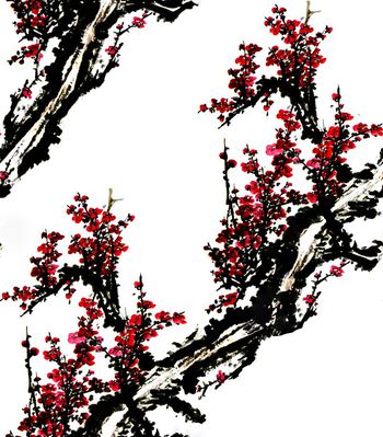 483456-红梅怒放 传统水墨花卉 梅花 毛笔