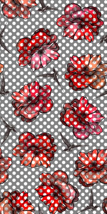 483512-波点简笔花卉小鸟手绘渐变秋冬女装半