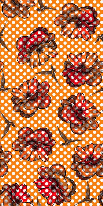 483519-波点简笔花卉小鸟手绘渐变秋冬女装半