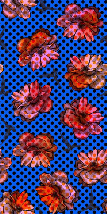 483524-波点简笔花卉小鸟手绘渐变秋冬女装半