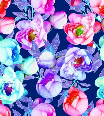 484241-欧美流行时尚手绘荷花花卉印花