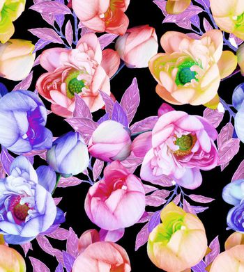 484242-欧美流行时尚手绘荷花花卉印花