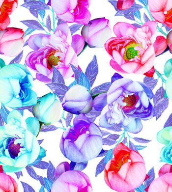 484243-欧美流行时尚手绘荷花花卉印花