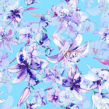 484260-欧美流行时尚手绘幻彩底纹玫瑰花卉印