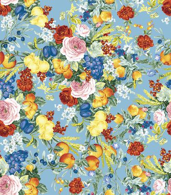 484284-欧美流行时尚复古大牌手绘柠檬花卉