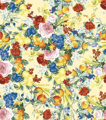 484286-欧美流行时尚复古大牌手绘柠檬花卉