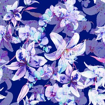 484342-欧美流行时尚手绘幻彩底纹玫瑰花卉印