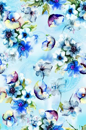 数码手绘夏季清爽花卉女装印花华亿平台图片