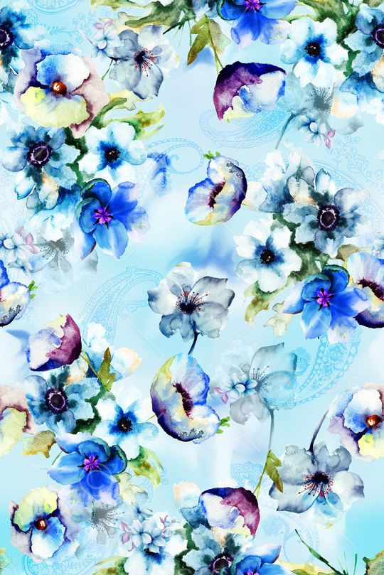 数码手绘夏季清爽花卉女装印花华亿平台图片