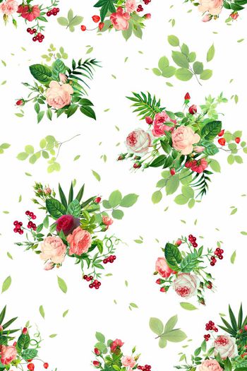 484784-素雅玫瑰月季树叶花卉组合