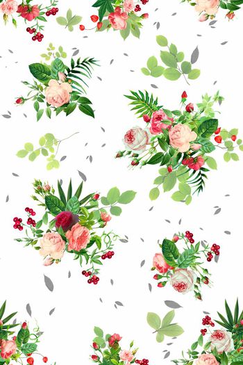 484786-素雅玫瑰月季树叶花卉组合